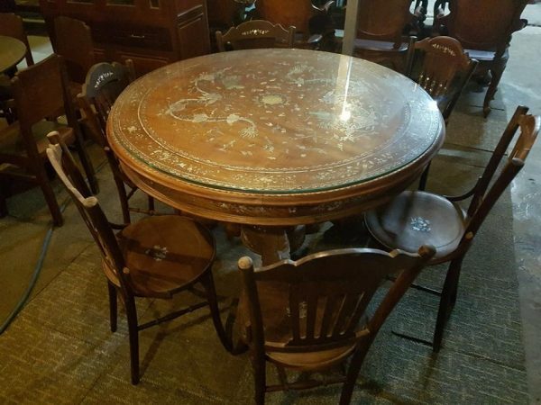 Mua đồ gỗ cũ bàn tròn 6 ghế
